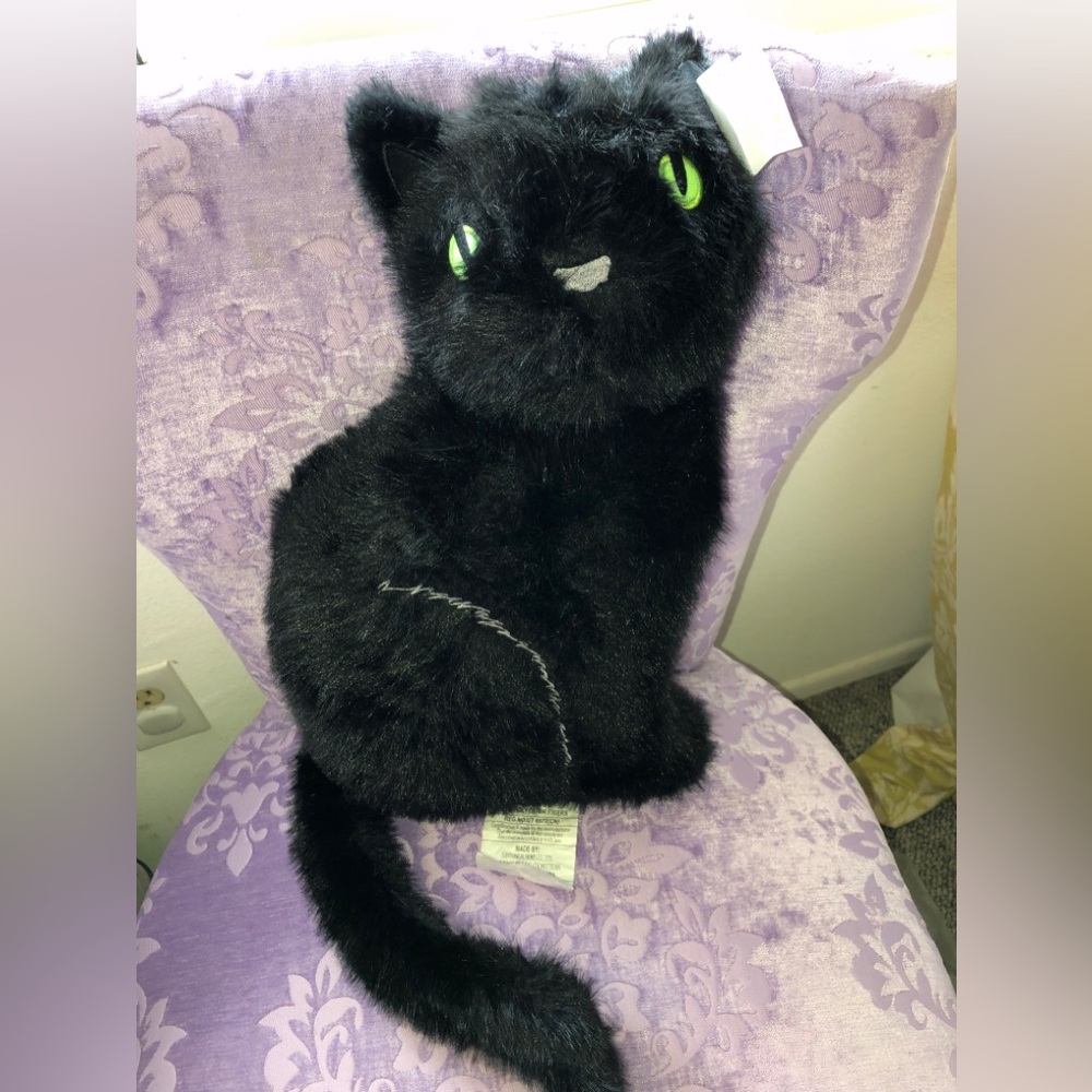 Cynthia Rowley Faux Fur Black Cat with Beautiful Green Eyes, NWT